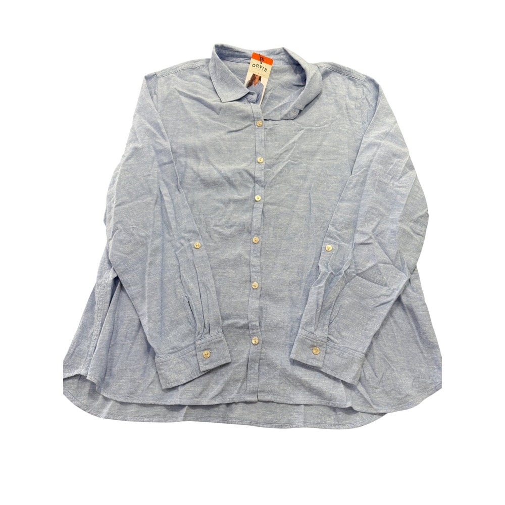 Orvis Classic Collection Blue Linen Blend Roll Tab Button Down Shirt XXL 1588920